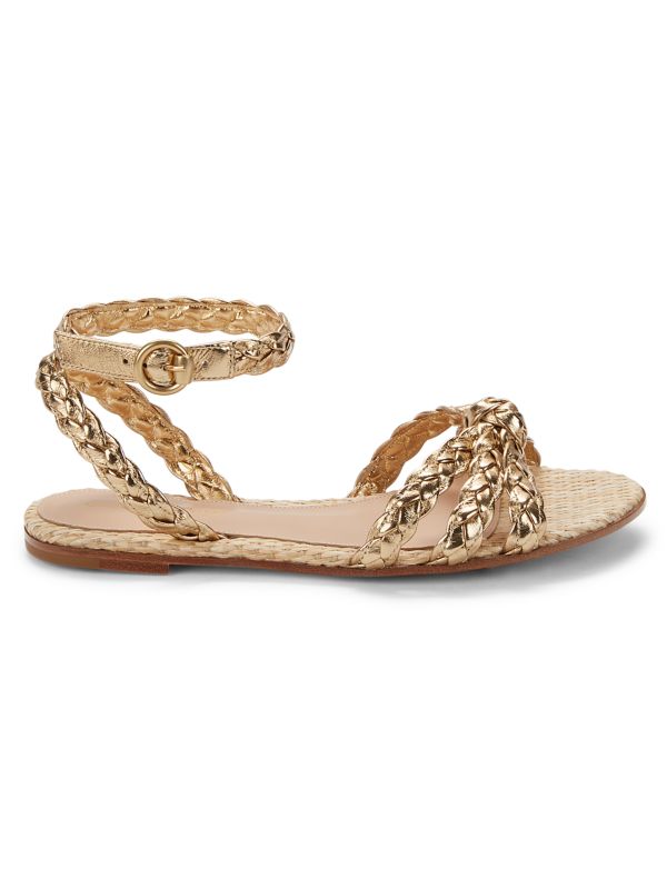 Gianvito Rossi Bee Knotted Woven Metallic Leather Flat Sandals